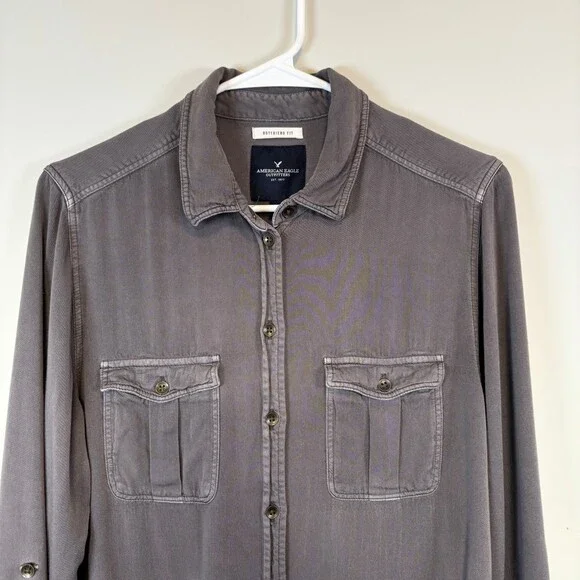 American Eagle  Button Down Top Grunge Soft Grunge 90s Vibe Gray Women's Size M - Picture 4 of 10